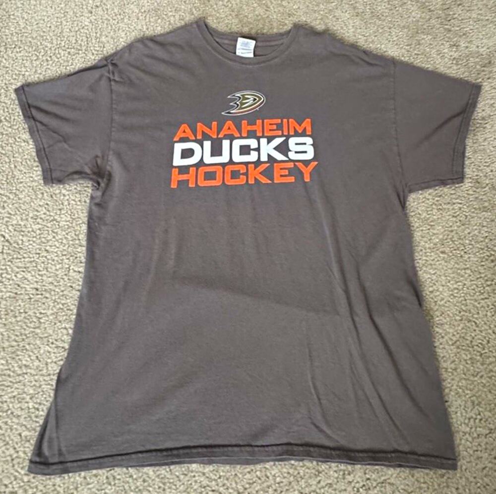 Anaheim Ducks Hockey Honda T Shirt Mens XL Brown/Gray Gildan Heavy Cotton NHL
